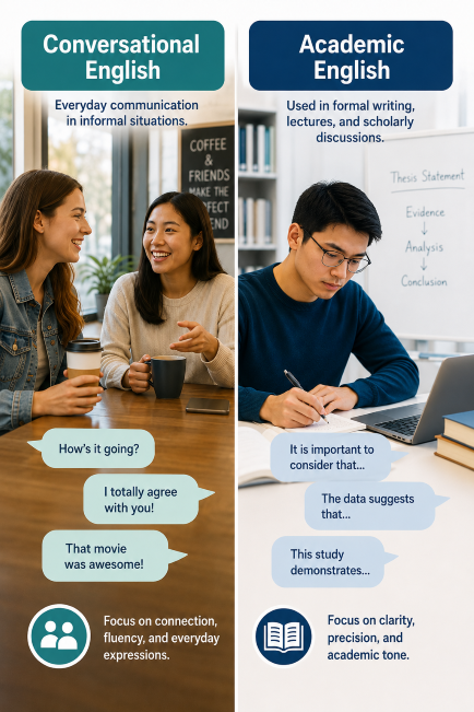 difference between conversational english and academic english by all study buddy